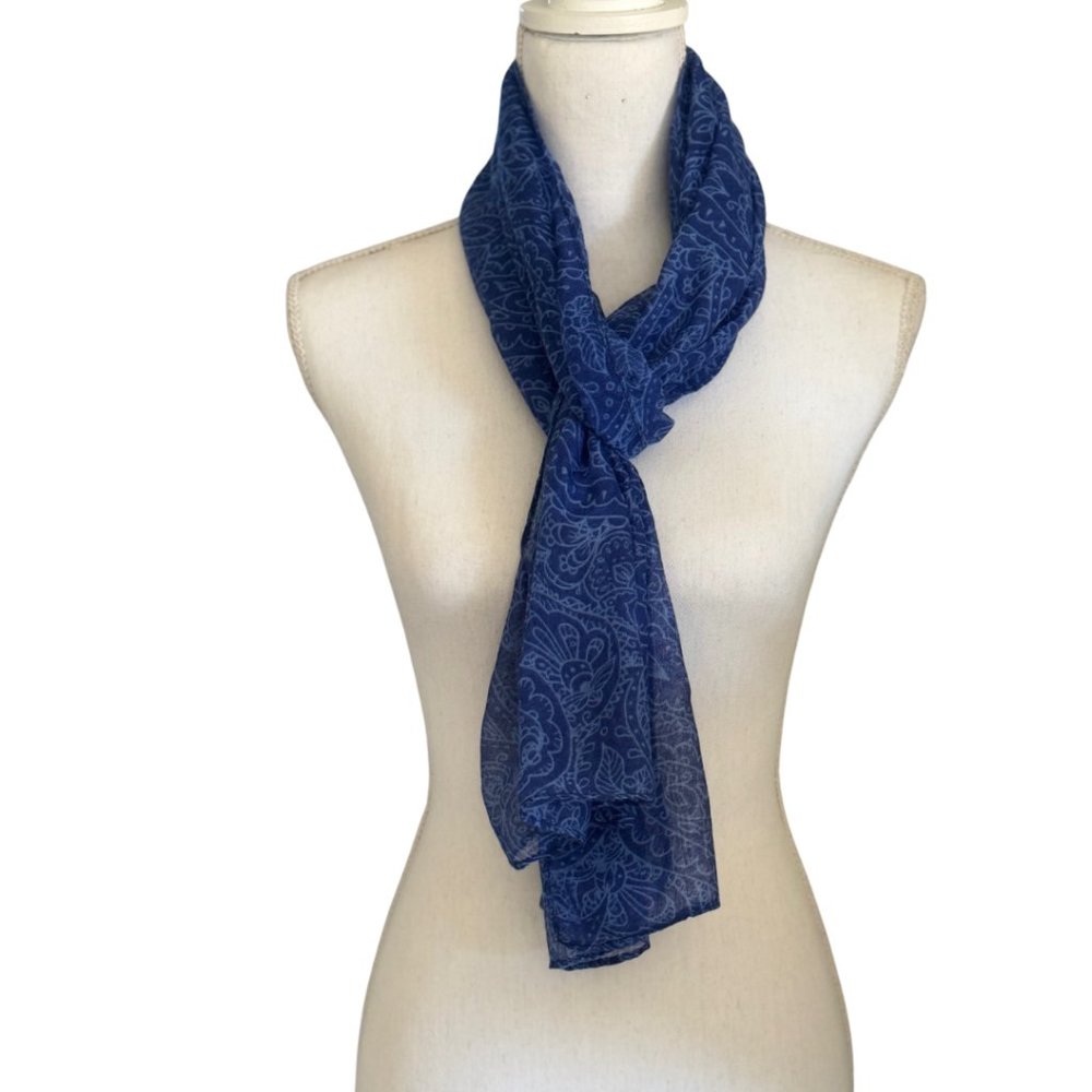 Vintage Scarf Blue Paisley Print Shawl Wrap Rectangle 70x16in The Humane Society